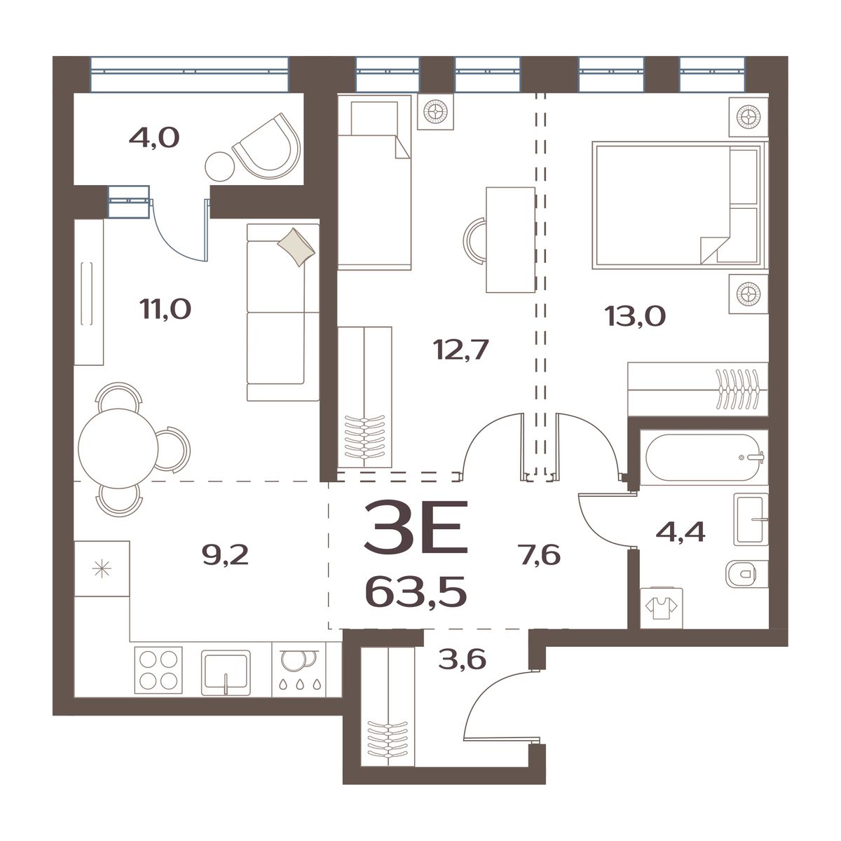 ЖК Меридианы Улисса, 2-комн кв 63,5 м2, за 8 285 000 ₽, 1 этаж